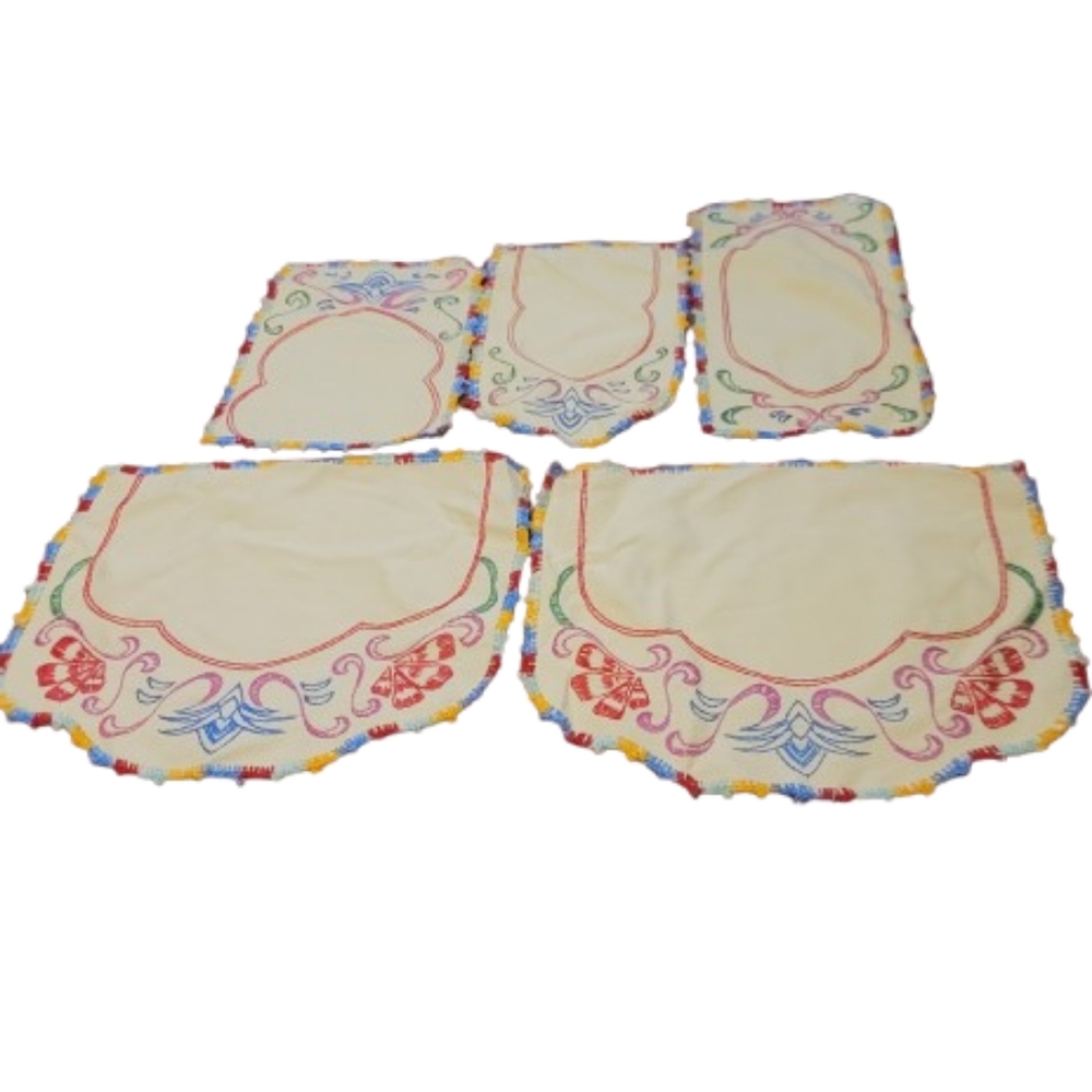 Vintage Embroidered Table Linen Set Colorful Floral Napkins Placemat Set Boho